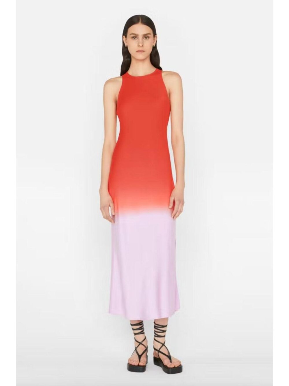 Frame Red to Purple Dip-Dyed Midi Dress Silk
